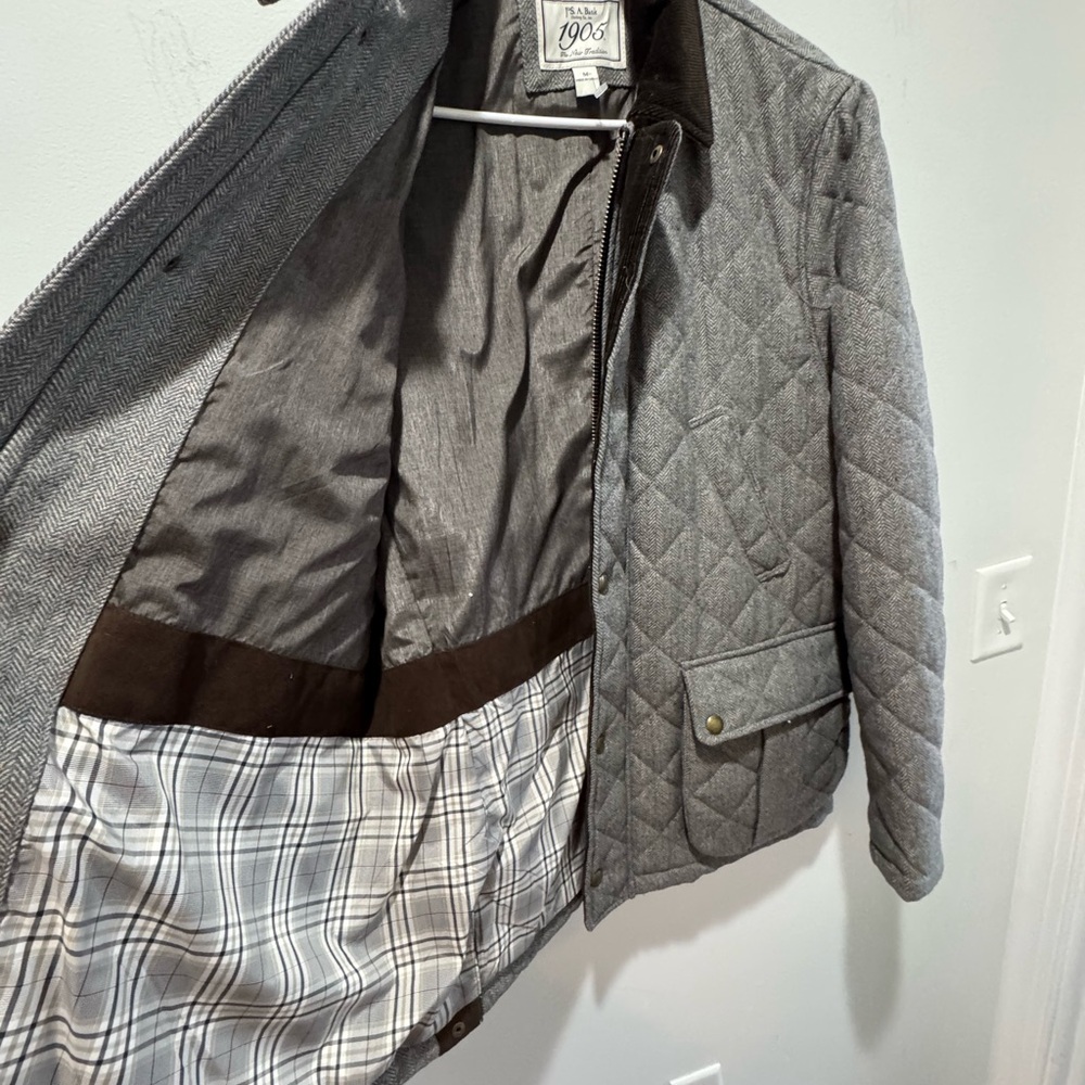 Jos. A. Bank 1905 Collection Gray Zip  Herringbone Quilted Barn Coat Men M - Picture 9 of 16